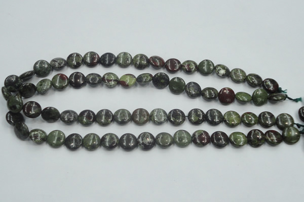 CDB206 15.5 inches 12mm flat round natural dragon blood jasper beads