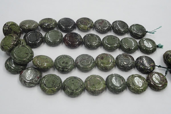 CDB226 15.5 inches 25mm carved coin natural dragon blood jasper beads