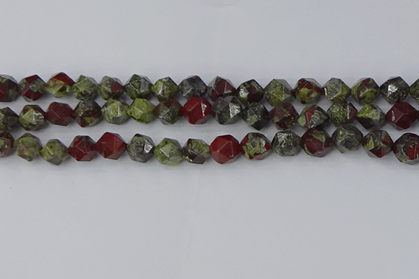 CDB338 15.5 inches 10mm faceted nuggets dragon blood jasper beads