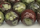 CDB352 15 inches 10mm faceted round dragon blood jasper beads