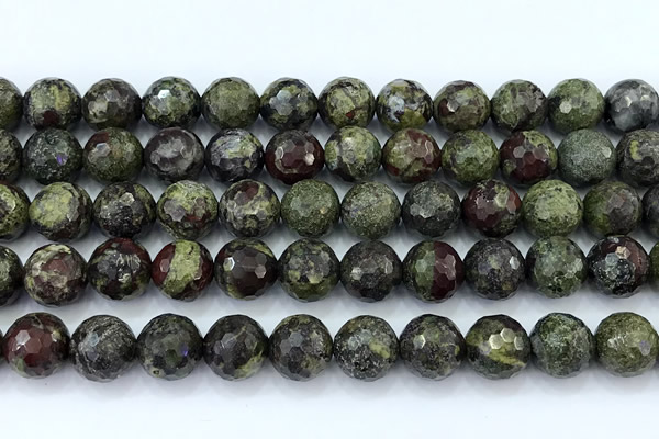 CDB357 15 inches 10mm faceted round dragon blood jasper beads