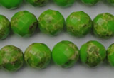 CDE2184 15.5 inches 14mm faceted round dyed sea sediment jasper beads