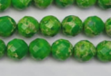 CDE2190 15.5 inches 6mm faceted round dyed sea sediment jasper beads