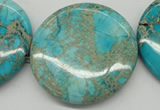 CDE353 15.5 inches 45mm flat round dyed sea sediment jasper beads