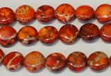 CDE516 15.5 inches 10mm flat round dyed sea sediment jasper beads