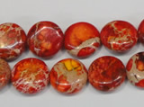 CDE518 15.5 inches 14mm flat round dyed sea sediment jasper beads