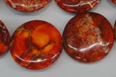 CDE522 15.5 inches 25mm flat round dyed sea sediment jasper beads