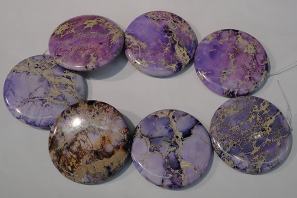 CDE709 15.5 inches 55mm flat round dyed sea sediment jasper beads