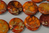 CDE757 15.5 inches 18mm flat round dyed sea sediment jasper beads