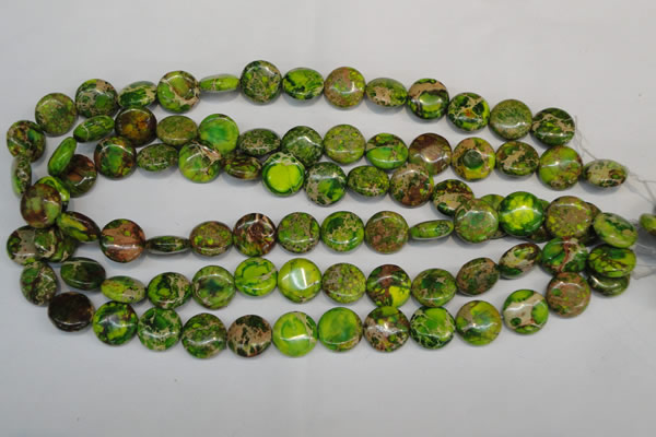 CDI123 15.5 inches 14mm flat round dyed imperial jasper beads