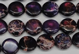 CDI398 15.5 inches 12mm flat round dyed imperial jasper beads