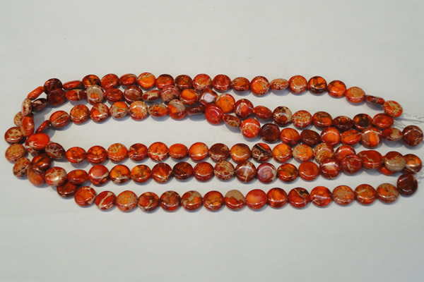 CDI516 15.5 inches 10mm flat round dyed imperial jasper beads