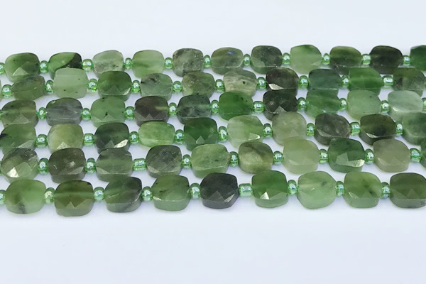 CDJ410 15.5 inches 8mm faceted square Canadian jade beads