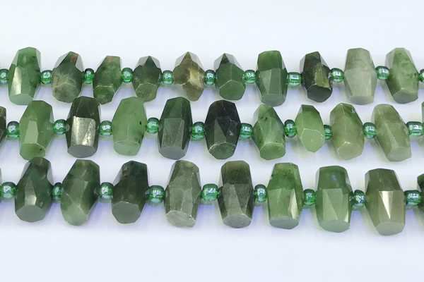 CDJ413 15.5 inches 8*14 - 9*14mm faceted freeform Canadian jade beads