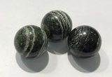 CDN1137 30mm round green silver line jasper decorations wholesale