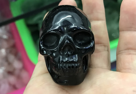 CDN554 35*50*40mm skull black agate decorations wholesale