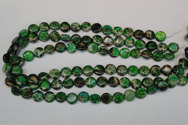 CDT170 15.5 inches 12mm flat round dyed aqua terra jasper beads