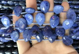 CDU220 Top drilled 13*18mm faceted flat teardrop blue dumortierite beads