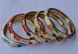 CEB08 5pcs 10mm width gold plated alloy with rhinestone & enamel bangles