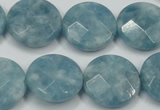 CEQ186 15.5 inches 20mm faceted coin blue sponge quartz beads