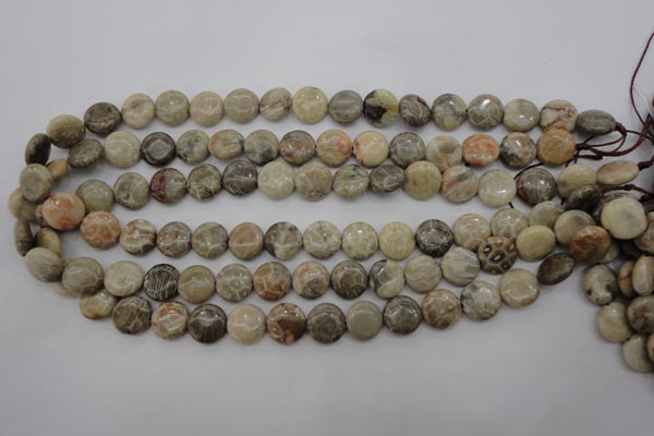 CFA228 15.5 inches 12mm flat round chrysanthemum agate beads