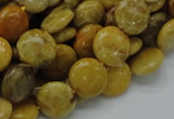 CFA41 15.5 inches 12mm flat round yellow chrysanthemum agate beads