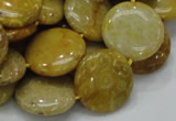 CFA43 15.5 inches 20mm flat round yellow chrysanthemum agate beads