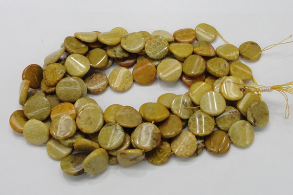 CFA56 15.5 inches 20mm twisted coin yellow chrysanthemum agate beads