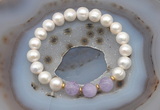 CFB1002 9mm - 10mm potato white freshwater pearl & lavender amethyst stretchy bracelet