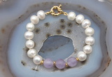 CFB1005 Hand-knotted 9mm - 10mm potato white freshwater pearl & lavender amethyst bracelet