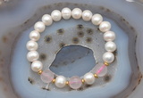 CFB1008 9mm - 10mm potato white freshwater pearl & rose quartz stretchy bracelet