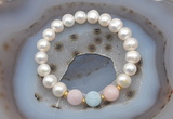 CFB1009 9mm - 10mm potato white freshwater pearl & morganite stretchy bracelet