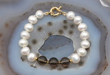 CFB1010 Hand-knotted 9mm - 10mm potato white freshwater pearl & smoky quartz bracelet