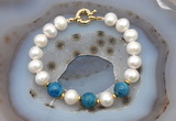 CFB1012 Hand-knotted 9mm - 10mm potato white freshwater pearl & apatite bracelet