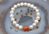 CFB1017 9mm - 10mm potato white freshwater pearl & fire agate stretchy bracelet