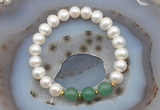 CFB1018 9mm - 10mm potato white freshwater pearl & green aventurine stretchy bracelet