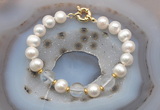 CFB1020 Hand-knotted 9mm - 10mm potato white freshwater pearl & white crystal bracelet