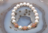 CFB1023 9mm - 10mm potato white freshwater pearl & moonstone stretchy bracelet