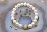 CFB1025 9mm - 10mm potato white freshwater pearl & golden tiger eye stretchy bracelet