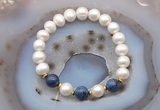 CFB1030 9mm - 10mm potato white freshwater pearl & dumortierite stretchy bracelet