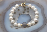 CFB1035 Hand-knotted 9mm - 10mm potato white freshwater pearl & grey agate bracelet