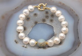 CFB1044 Hand-knotted 9mm - 10mm potato white freshwater pearl & serpentine jasper bracelet