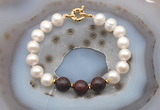 CFB1047 Hand-knotted 9mm - 10mm potato white freshwater pearl & brecciated jasper bracelet