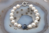 CFB1050 Hand-knotted 9mm - 10mm potato white freshwater pearl & sodalite bracelet