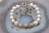 CFB1053 Hand-knotted 9mm - 10mm potato white freshwater pearl & feldspar bracelet