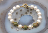 CFB1064 Hand-knotted 9mm - 10mm potato white freshwater pearl & unakite bracelet