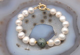 CFB1066 Hand-knotted 9mm - 10mm potato white freshwater pearl & African turquoise bracelet