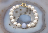 CFB1075 Hand-knotted 9mm - 10mm potato white freshwater pearl & blue lace agate bracelet