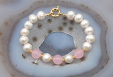 CFB1082 Hand-knotted 9mm - 10mm potato white freshwater pearl & candy jade bracelet