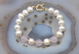 CFB1083 Hand-knotted 9mm - 10mm potato white freshwater pearl & candy jade bracelet